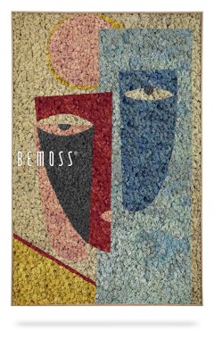 ein Gemälde mit einem Gesicht und dem Gesicht einer Person darauf, moosbild, mooswand, moos pflanzen, moos, moos deko, moos art