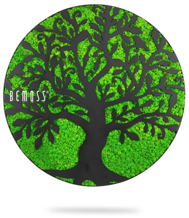 ein grüner Baum mit den Worten, moosbild, mooswand, moos pflanzen, moos, moos deko, moos art